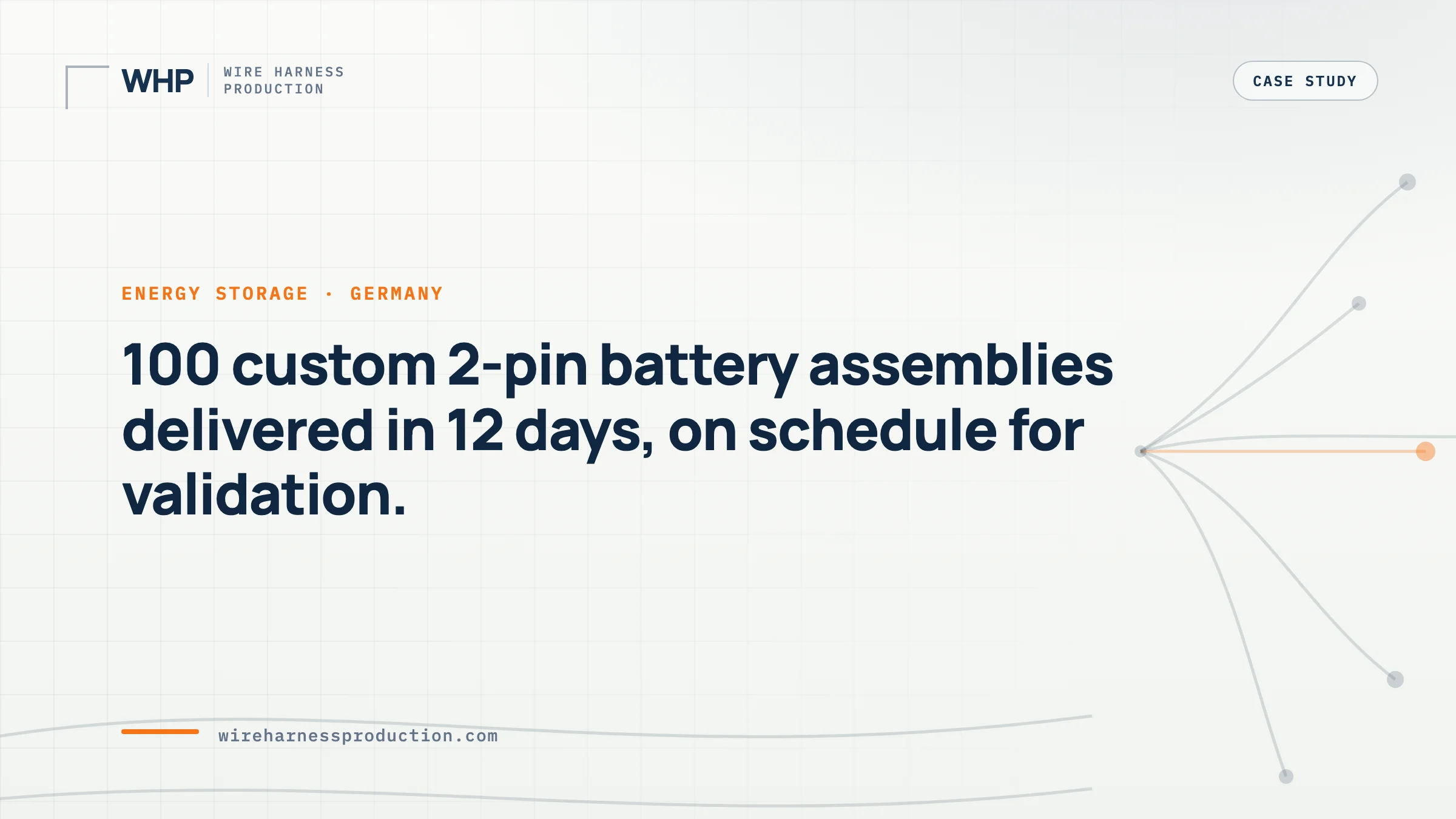 Energy Storage SME: 100 Custom 2-Pin Battery Assemblies Delivered in 12 Days