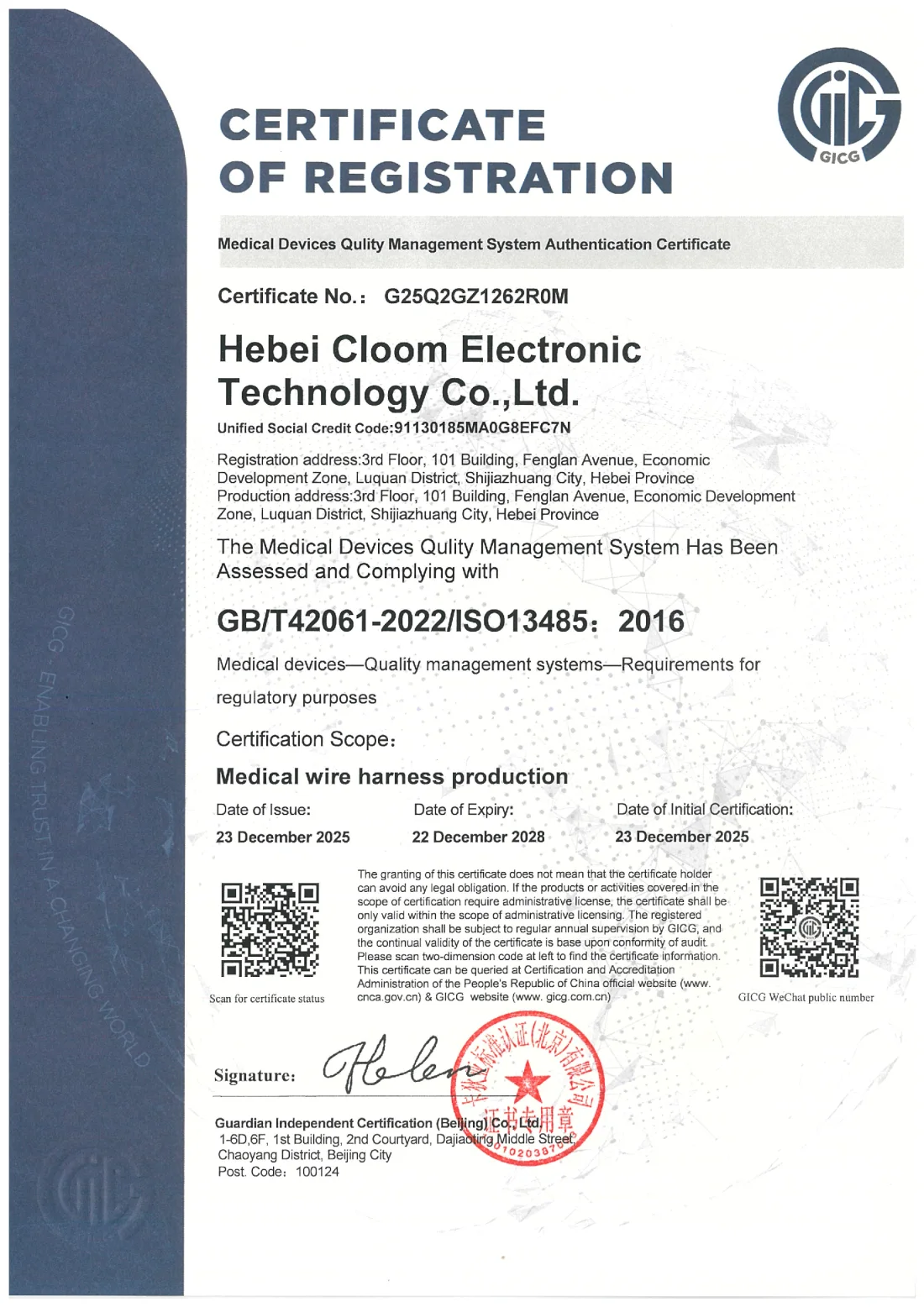 ISO 13485 Medical QMS Certificate